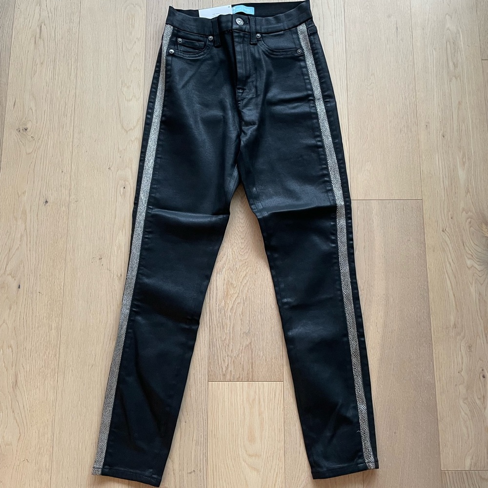 (NWT) 7 For All Mankind Black-coated High Waist Ankle Skinny Jean (racingstripe)